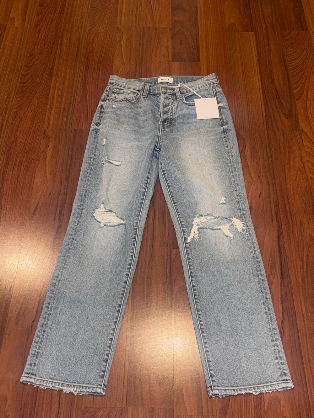pistola Light Blue Distressed Straight Leg Jeans